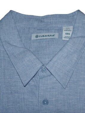 Cubavera Mens XXL 2XL Linen Blend Short Sleeve Collared Shirt Blue